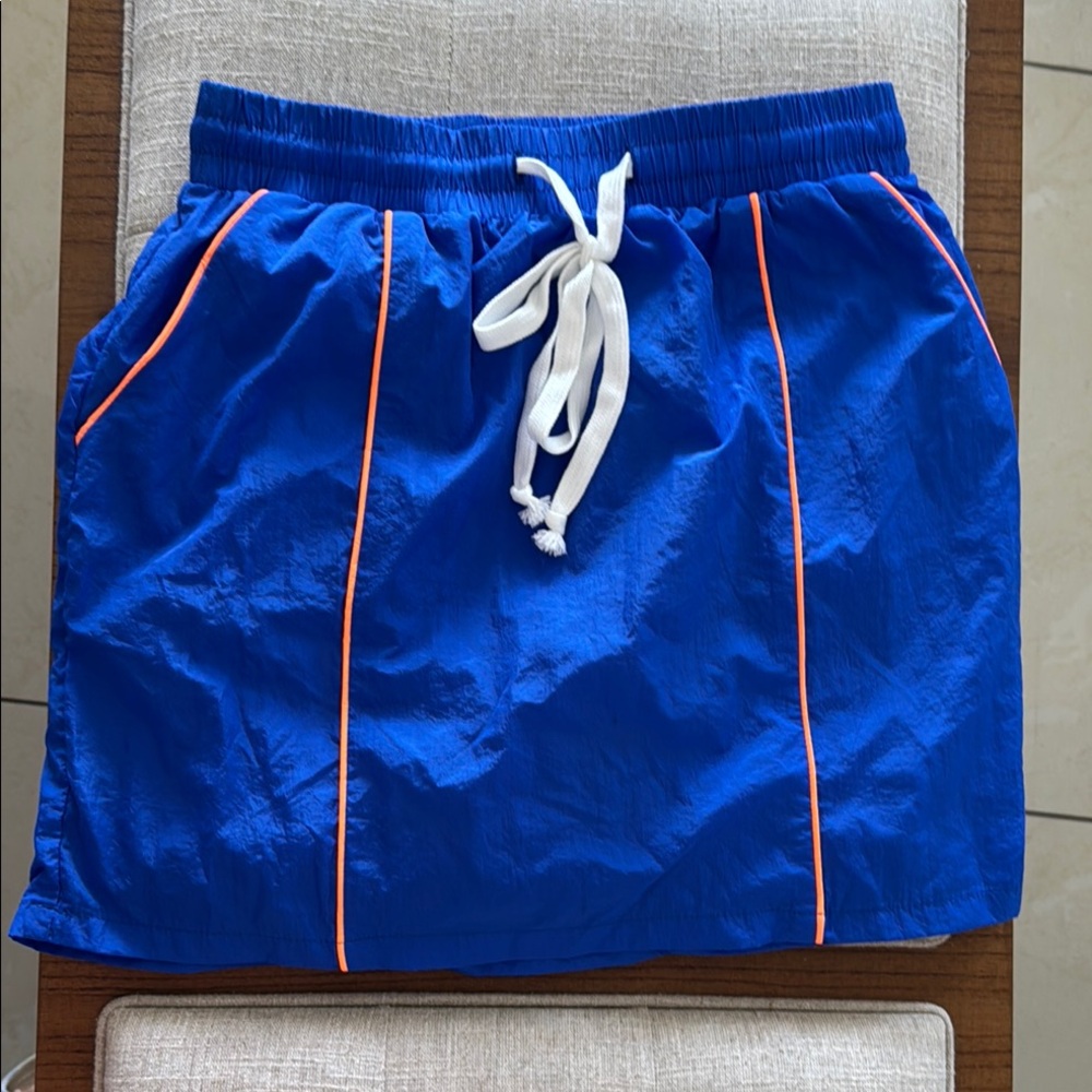 Blue and Orange Nylon/Polyester Skirt with Drawstring Waist
